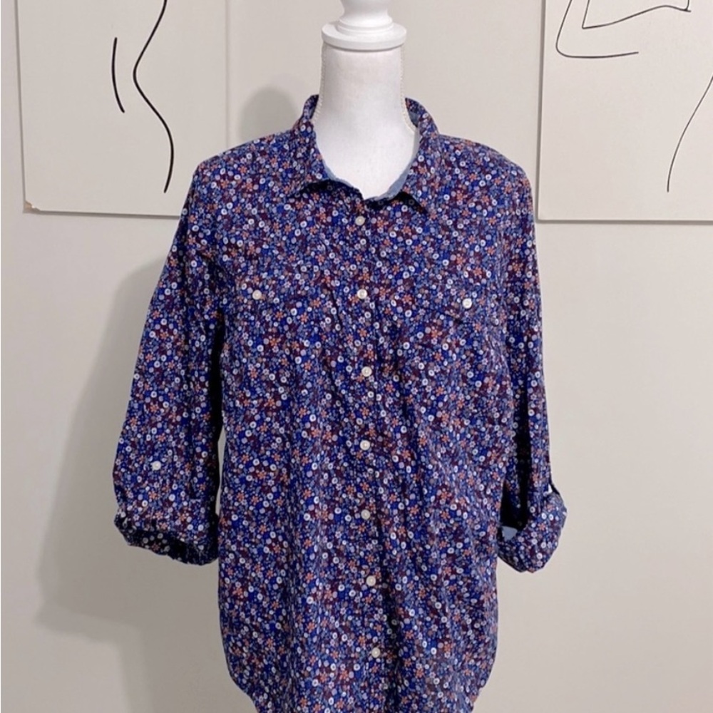 Floral Button-Front Women's Shirt - Blue Multi